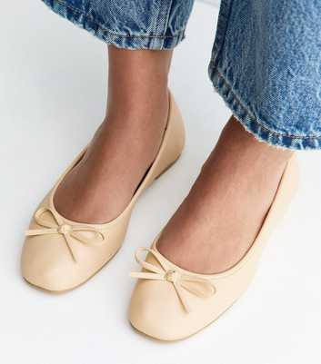 Faux Leather Light Yellow Square Toe Ballet Pumps