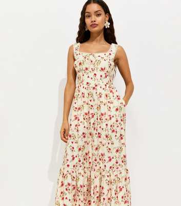 Petite Cream Ditsy Floral Corset Tiered Midi Dress