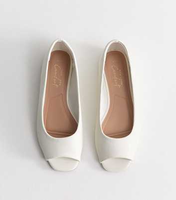 White Faux Leather Flat Peep Toe Pumps