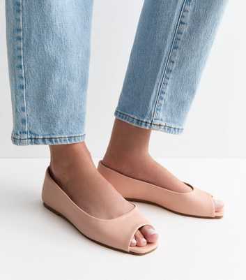Light Pink Faux Leather Flat Peep Toe Pumps