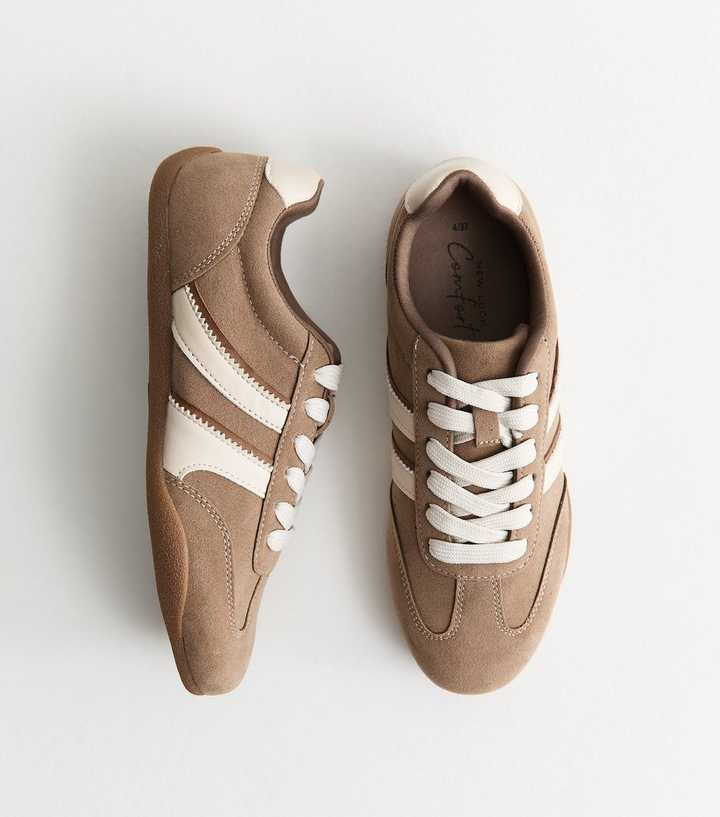 Light Brown Faux Brushed Leather Slim Sole Trainers