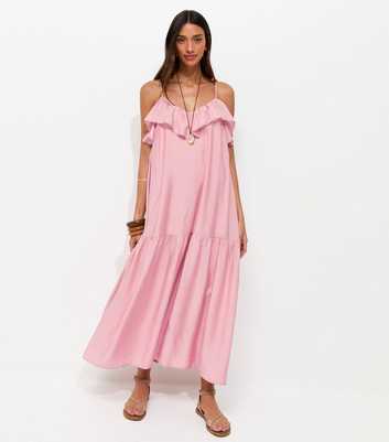 Light Pink Ruffle Trim Cami Midi Dress