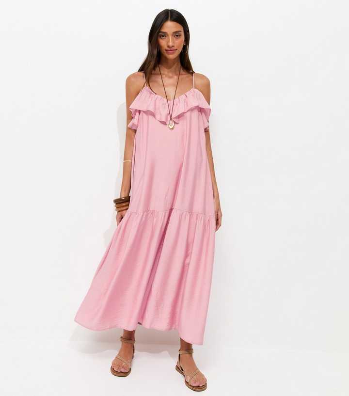 Light Pink Ruffle Trim Cami Midi Dress