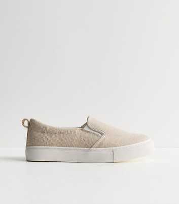 Off White Linen Look Canvas Slip On Trainers