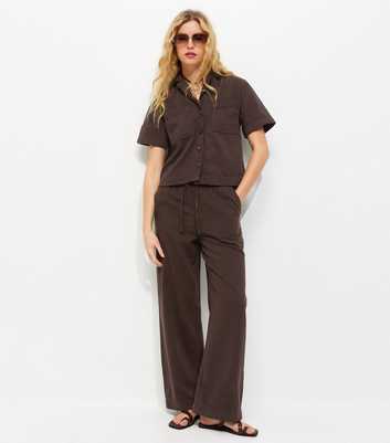 Brown Cotton Twill Short Sleeve Boxy Shirt