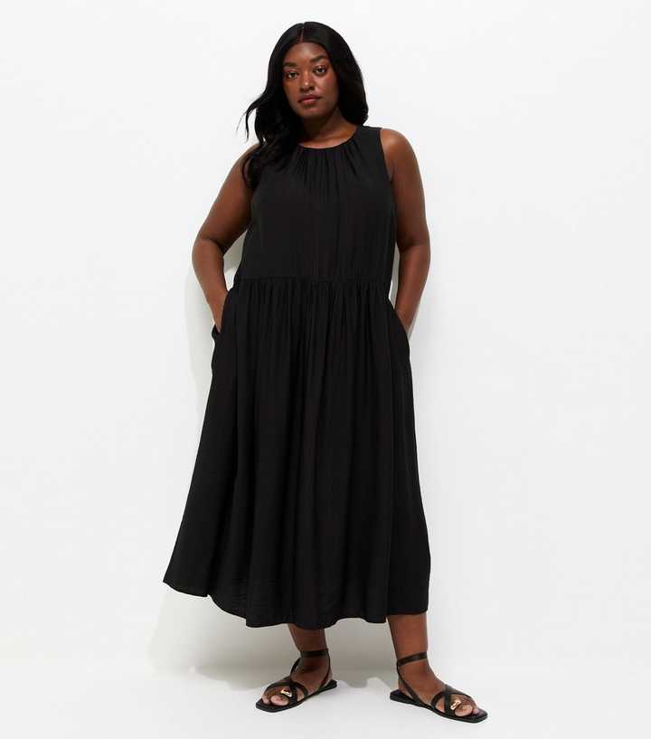 Curves Black Drop Waist Sleeveless Dress