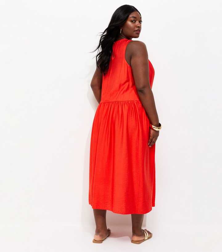 Curves Bright Orange Drop Waist Sleeveless Dress | New Look Curves Bright Orange Drop Waist Sleeveless Dress | New Look