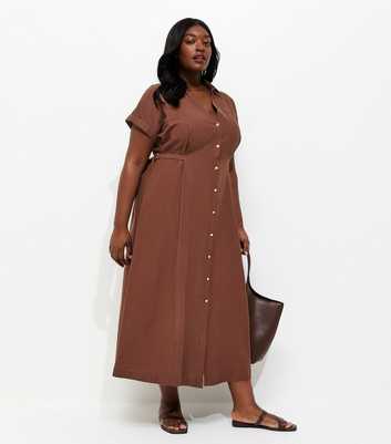 Curves Dark Brown With Cotton Midi Shirt Dress