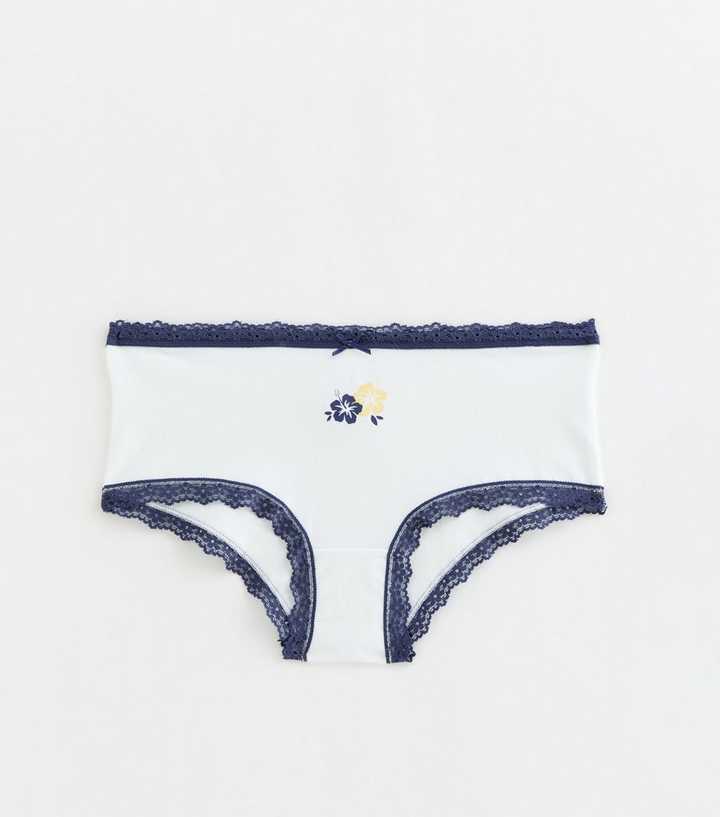 Girls White Lace Trimmed Short Briefs