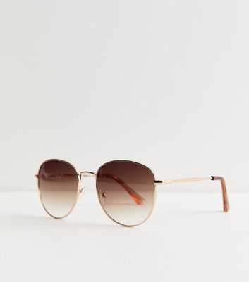 Gold Tone Round Frame Sunglasses