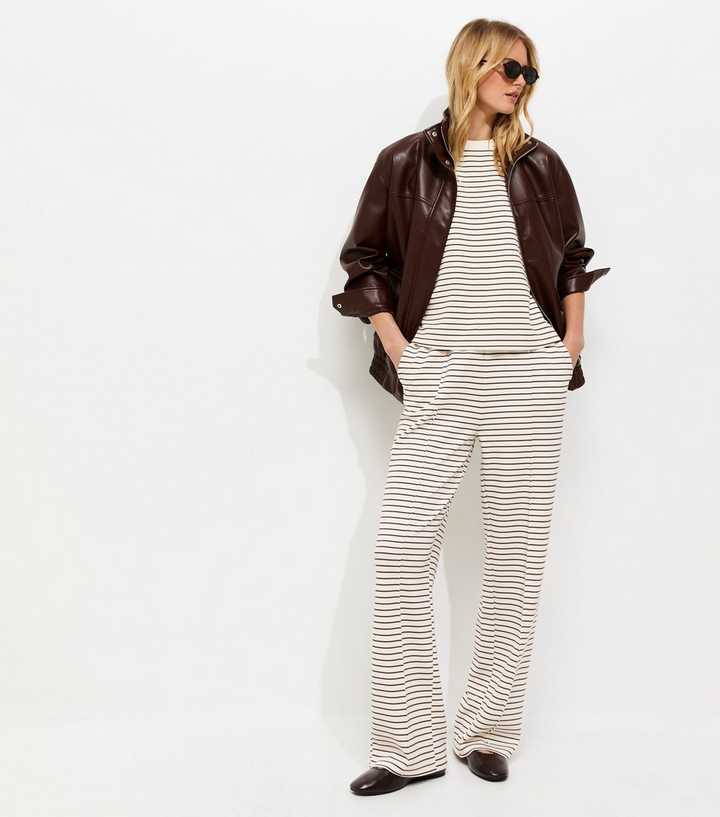 Tall Premium Brown Heavyweight Cotton Striped Wide Leg Trousers