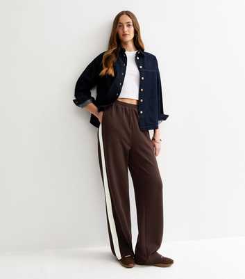 Tall Premium Brown Jersey Striped Wide Leg Joggers