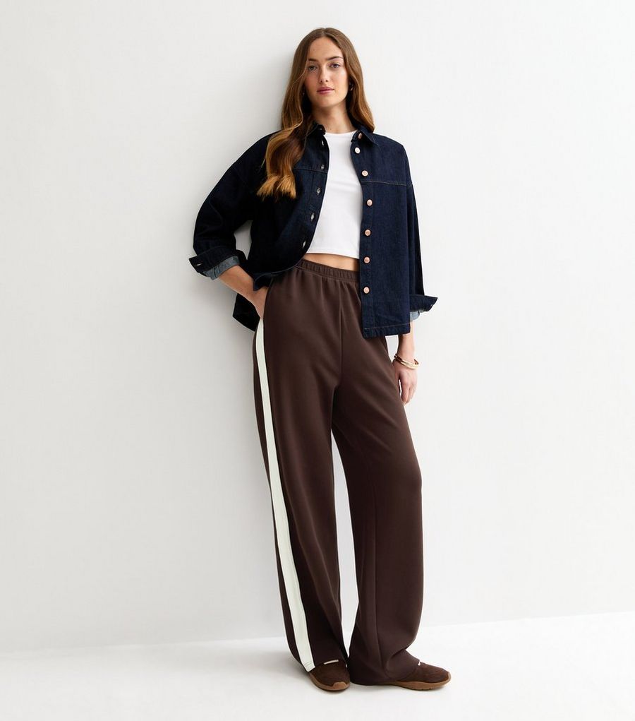 Tall Premium Brown Jersey Striped Wide Leg Joggers