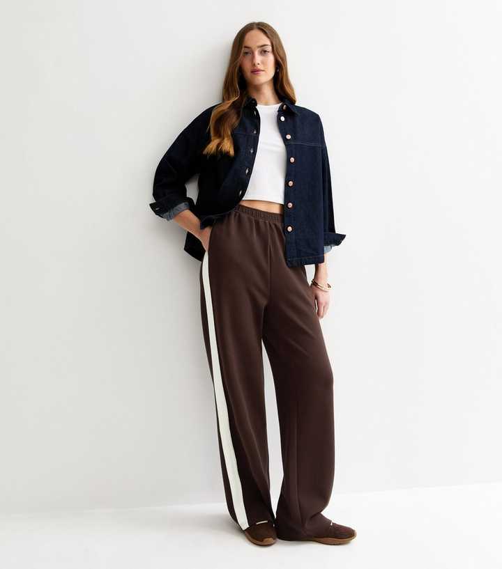 Tall Premium Brown Jersey Striped Wide Leg Joggers