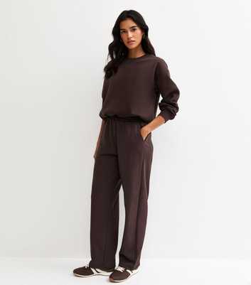 Dark Brown Tapered Wide Leg Joggers