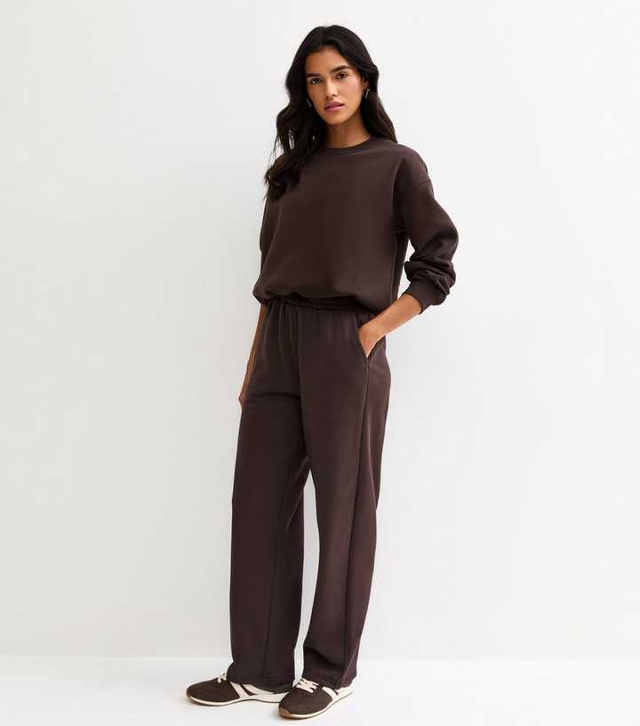 Dark Brown Tapered Wide Leg Joggers