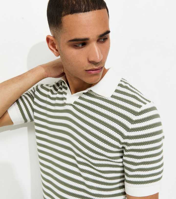 Only & Sons Green Striped Knitted Polo Shirt