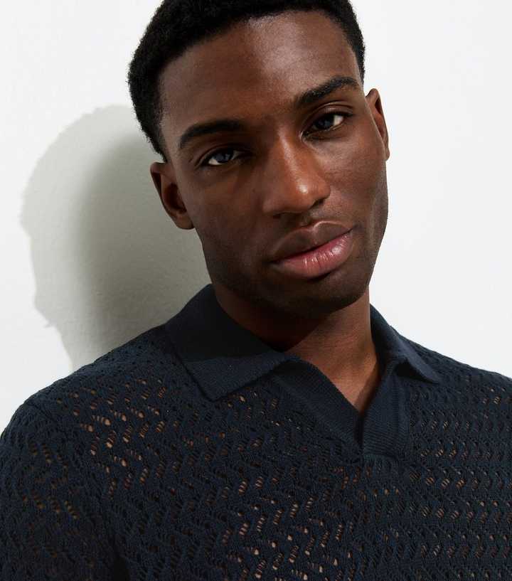 Only & Sons Navy Regular Open Knit Polo Shirt