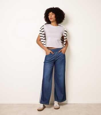 Blue Vanilla Blue Denim Effect Side Stripe Trousers