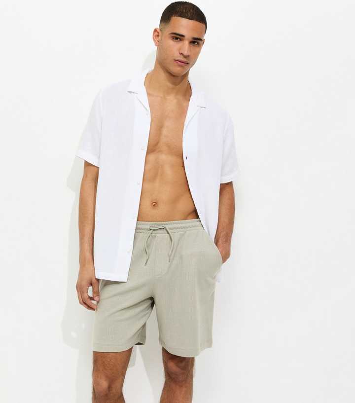 Khaki Regular Textured Pull On Shorts
