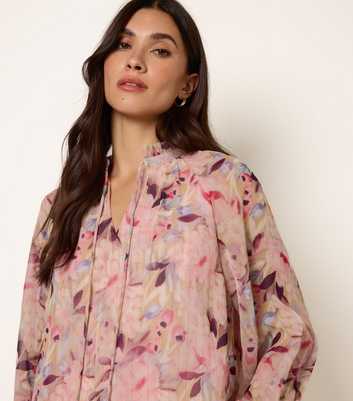 Blue Vanilla Pink Floral Print Tie Front Blouse