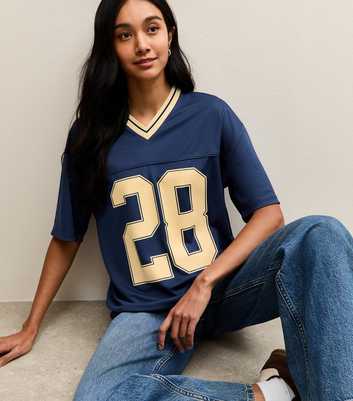 Navy Oversized 28 Logo Football Top