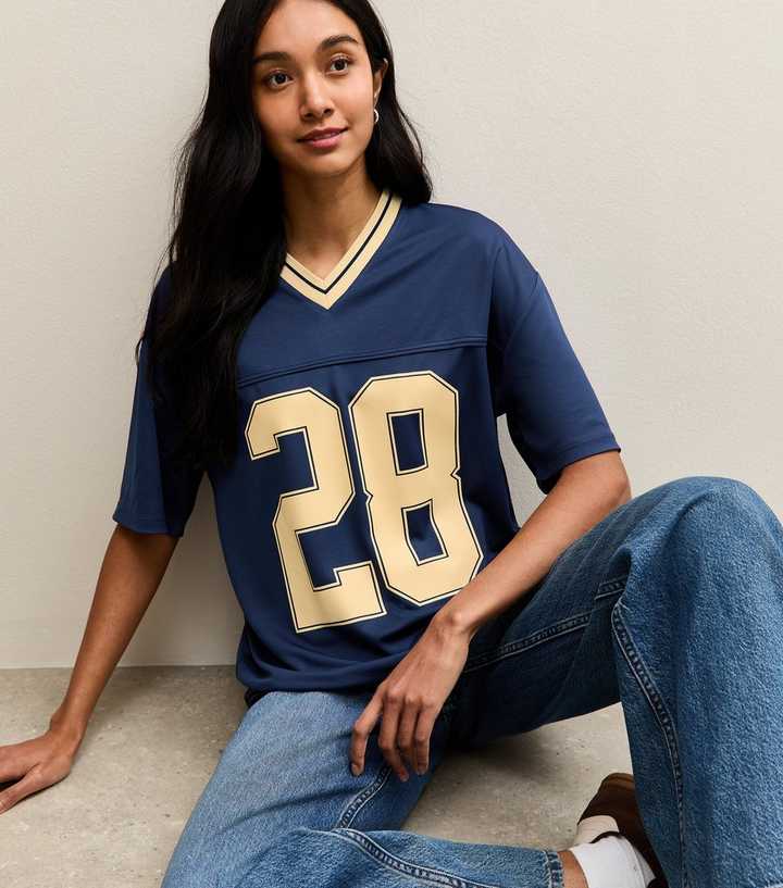 Navy Oversized 28 Logo Football Top