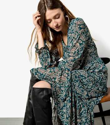 Apricot Green Paisley Print Midi Dress
