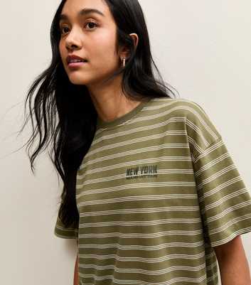 Green Cotton Striped New York Oversized T-Shirt