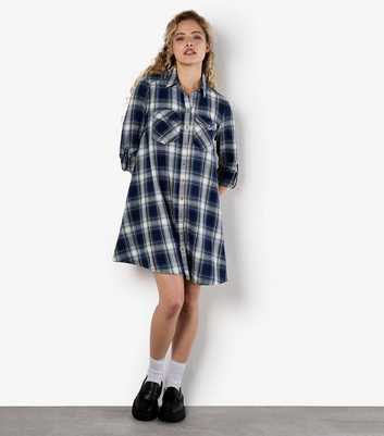 Apricot Blue Checked Shirt Dress