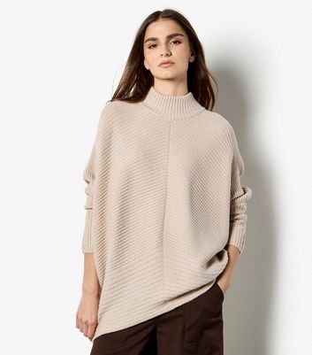 Apricot Stone Chevron Knit High Neck Jumper | New Look