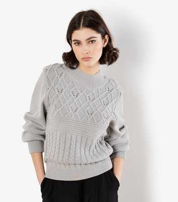 Apricot Grey Textured Knit High Neck Jumper