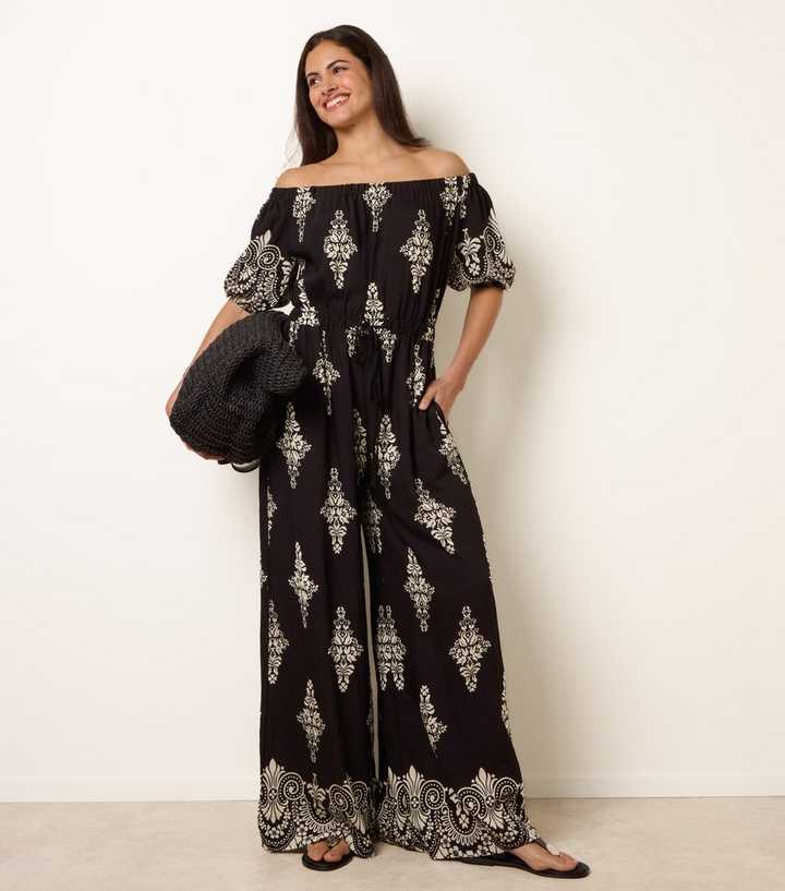 Blue Vanilla Black Printed Off Shoulder Jumpsuit