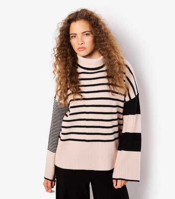 Apricot Stone Roll Neck Striped Jumper