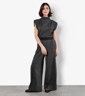Apricot Dark Grey Dogtooth Wide Leg Trousers