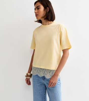 Light Yellow Lace Hem Boxy T-Shirt