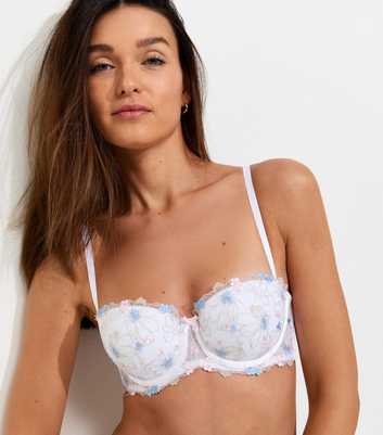 White Dainty Embroidered Balcony Bra