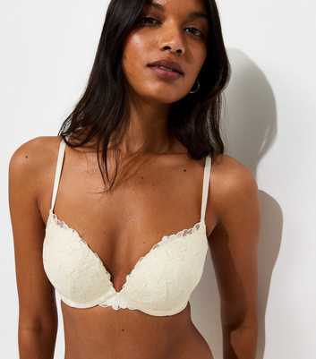 Cream Floral Applique Lace Push Up Bra