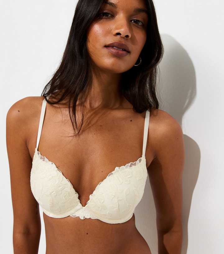 Cream Floral Applique Lace Push Up Bra