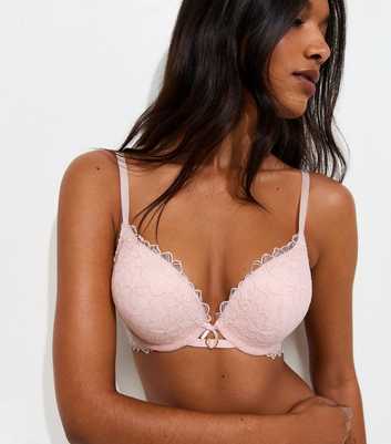 Pink Floral Embroidered Lace Boost Bra