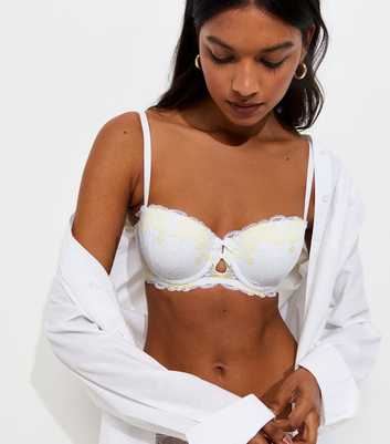White Two Tone Floral Lace Balcony Bra