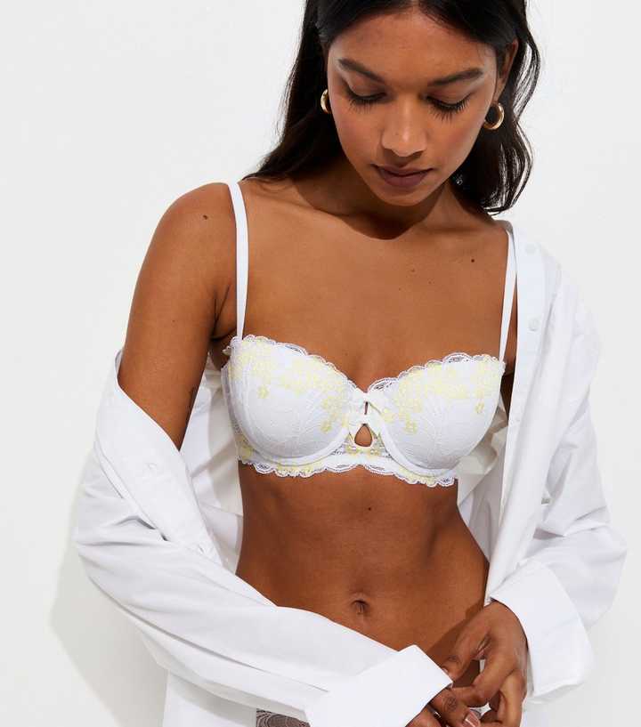 White Two Tone Floral Lace Balcony Bra