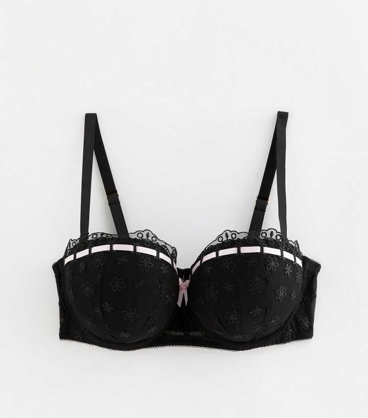 Black DD+ Ribbon Embroidered Balcony Bra