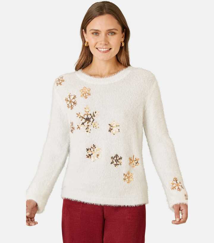 Yumi White Sequin Snowflake Jumper