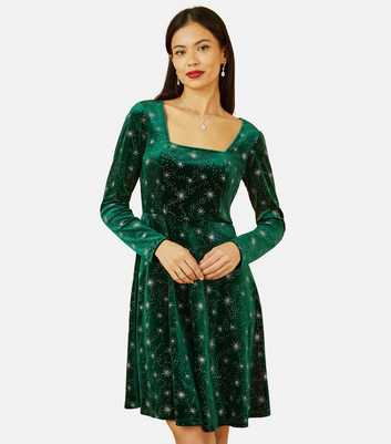 Yumi Dark Green Polka Dot A-line Mini Dress