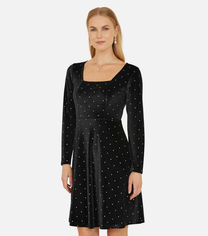 Yumi Black Polka Dot A-line Mini Dress