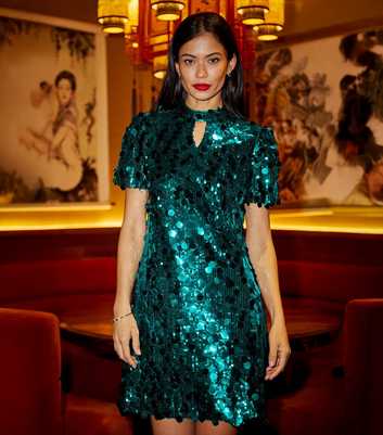 Yumi Dark Green Sequin Mini Dress