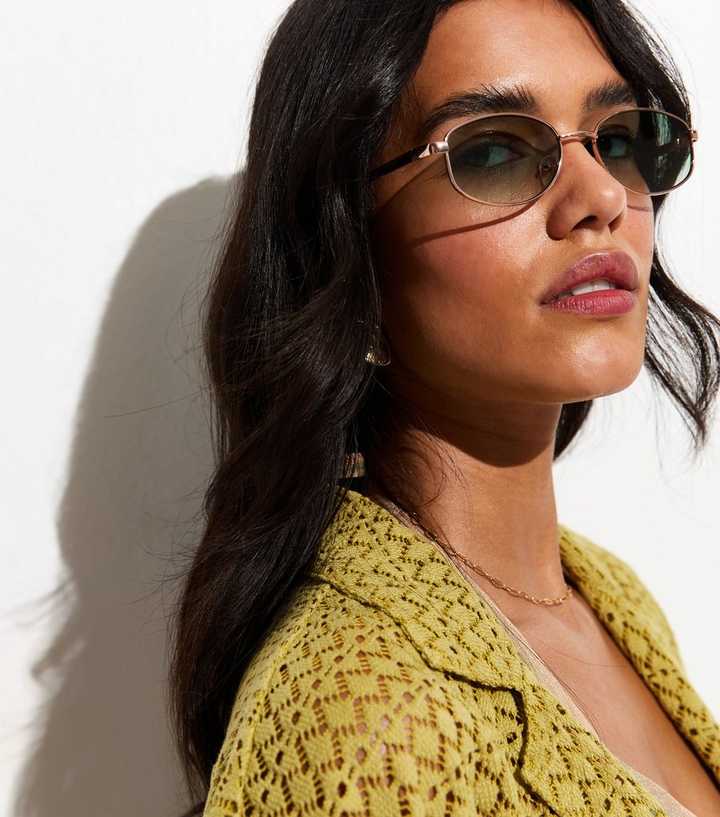 Green Lens Metal Oval Sunglasses
