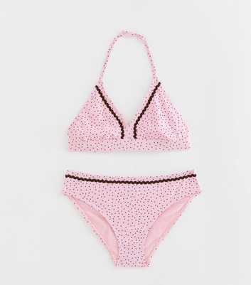 Girls Light Pink Polka Dot Triangle Bikini Top