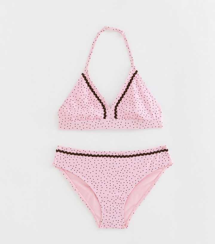 Girls Light Pink Polka Dot Triangle Bikini Top